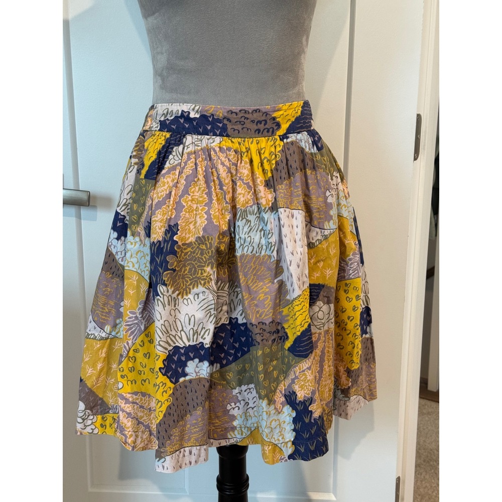 Boden Womens Abstract patchwork Landscape Print Cotton A-Line Skirt US 4